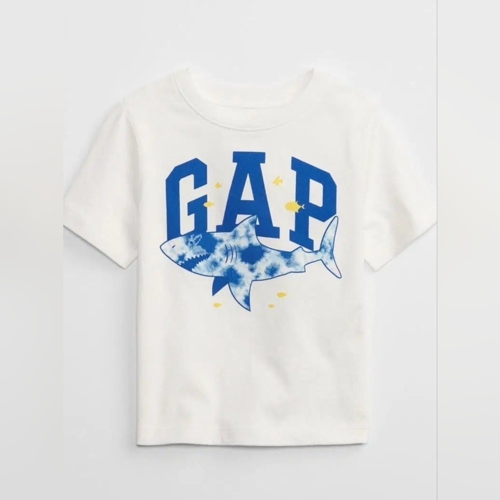 NWT! GAP, Graphic Patterned Crew Neck T-Shirt, Shark, White/Blue, Size 3 Years